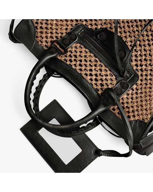 Balenciaga Black Le City Medium Raffia Tote Bag