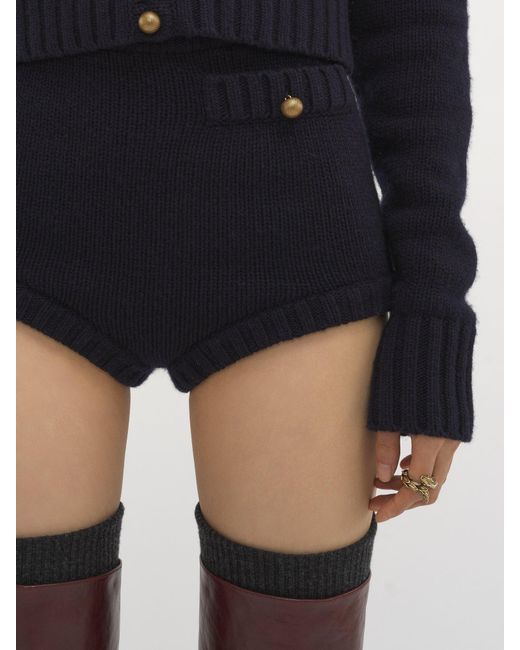 Chloé Blue Wool And Cashmere High-Rise Mini Shorts