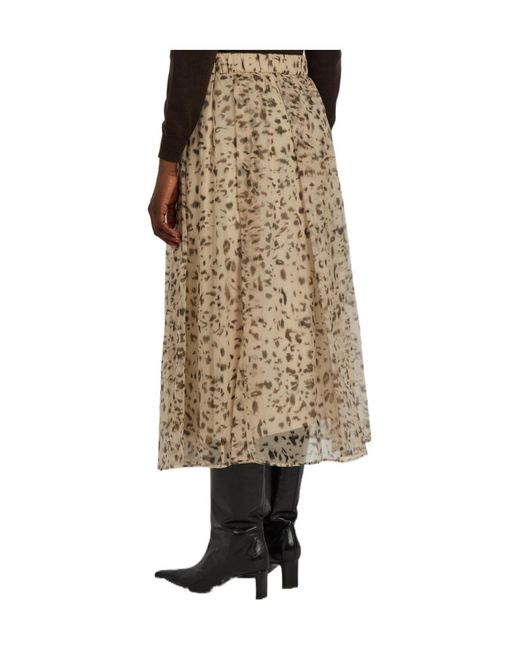 Brunello Cucinelli Natural Lynx-Print Silk-Organza Midi Skirt