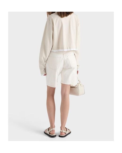 Prada White Cropped Long-Sleeve Polo T-Shirt