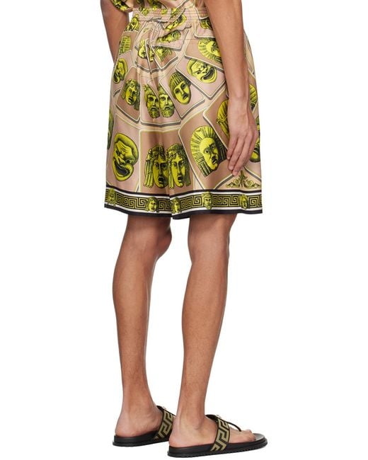 Versace Green Le Maschere Straight Leg Shorts for men