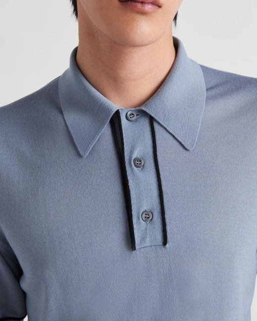 Prada Blue Wool Polo Shirt for men