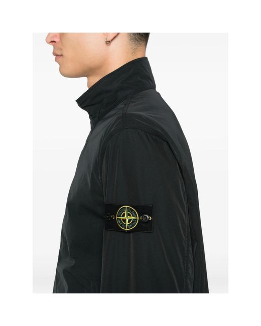 Stone Island Black Logo Patch High Neck Jacket for men