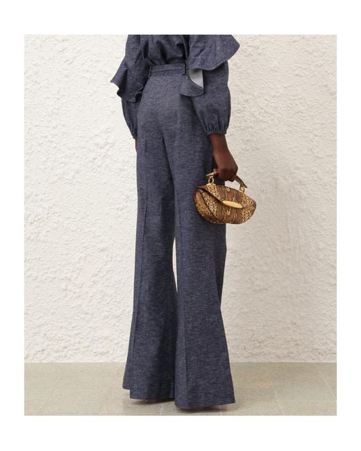 Zimmermann Blue Hypnotic Belted Flared Trousers