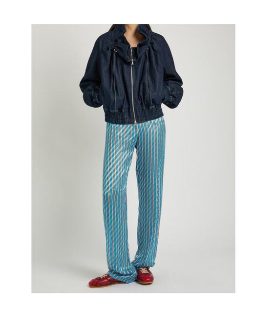 Dries Van Noten Blue Pachas Striped Straight-Leg Devoré Trousers
