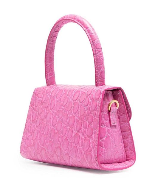 By Far Pink Imitation Crocodile Embossed Mini Handbag