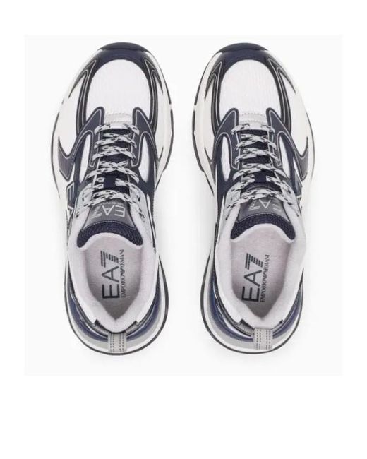 EA7 Blue Round Toe Low-Top Sneakers for men