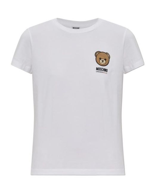 Moschino White Bear-Printed Short Sleeved T-Shirt