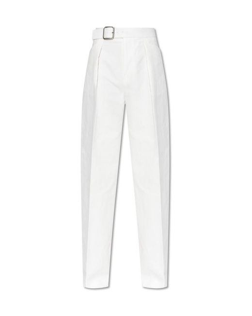 Jil Sander White Belted-Waist Cotton Palazzo Pants