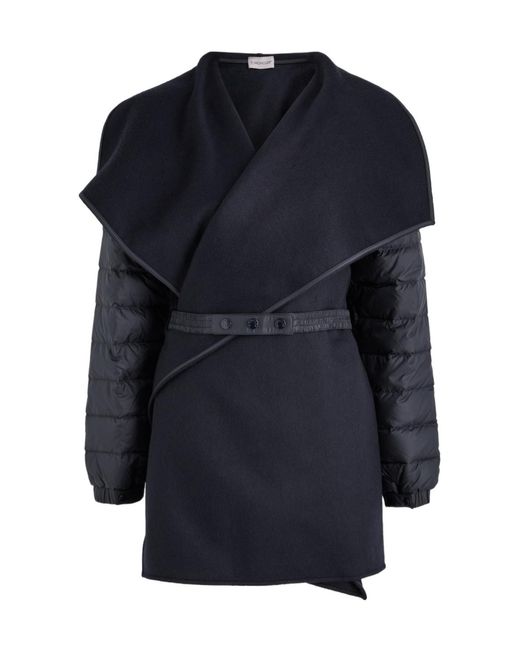Moncler Blue Quilted Wool Cape Coat