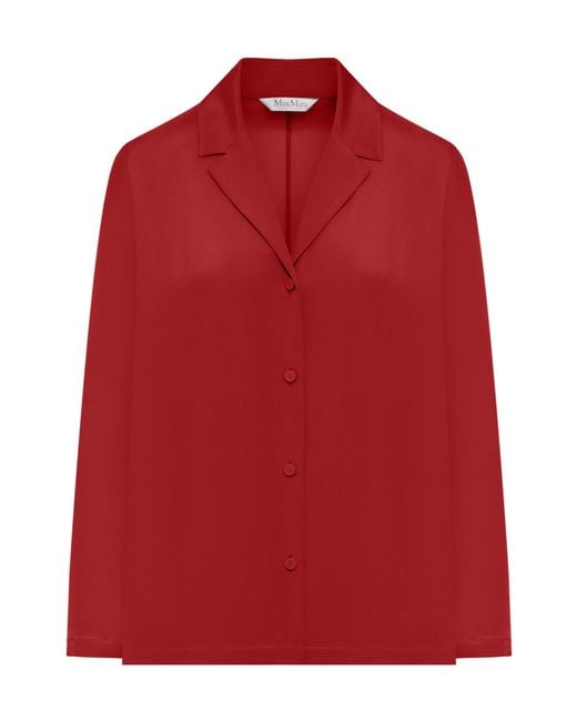 Max Mara Red Mxpaedo Pyjama-Collar Silk Shirt