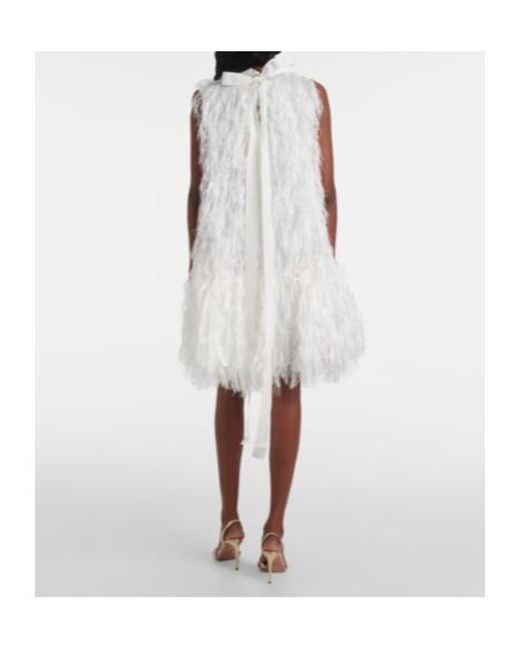 Roksanda White Bridal Odette Faux Feather-Trimmed Silk Minidress