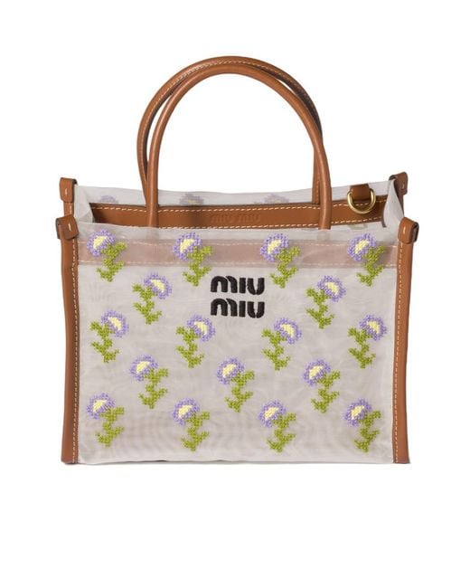 Miu Miu Multicolor Embroidered Mesh Top-Handle Bag