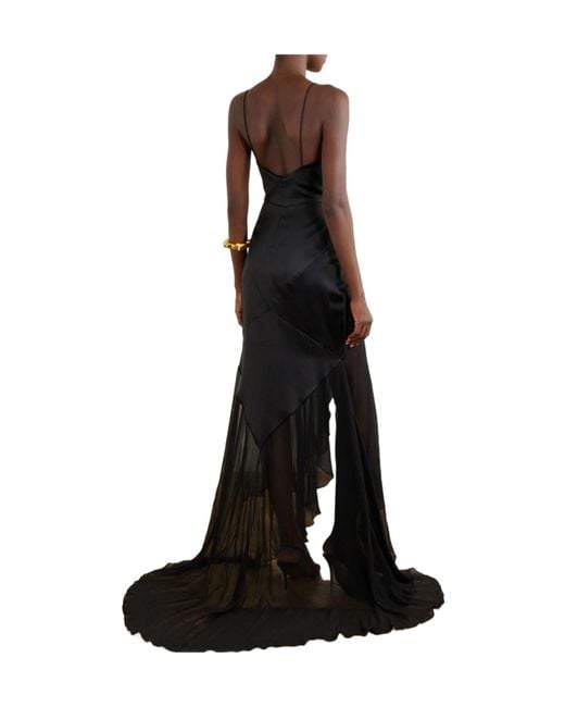 Alex Perry Black Paneled Silk-Satin And Georgette Gown