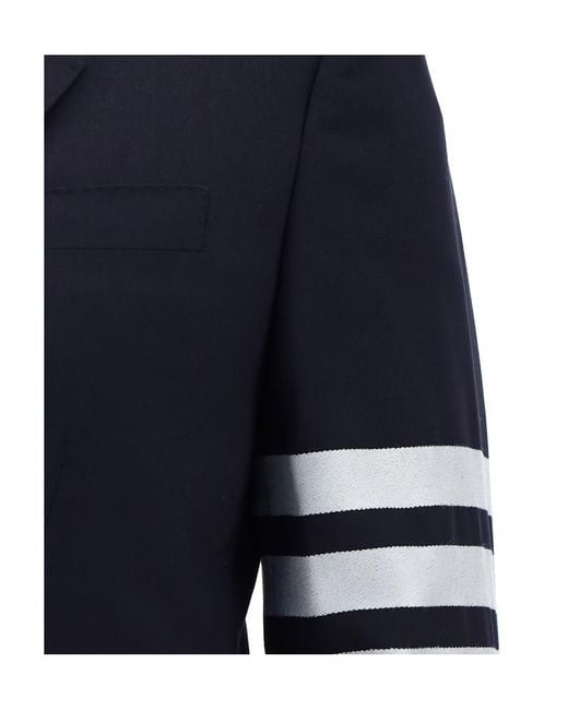 Thom Browne Blue Single-Breasted Stripe Detailed Blazer