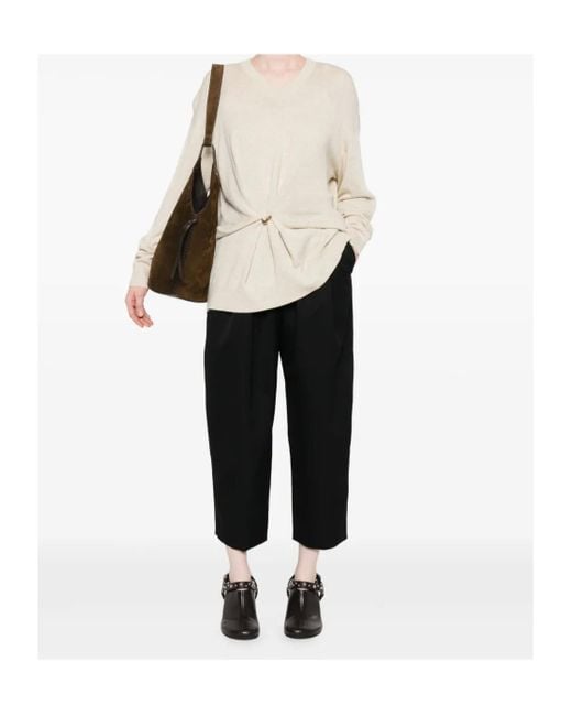 Isabel Marant Natural Chiraz V-Neck Ring-Detail Sweater