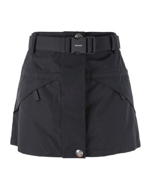 Prada Black High-Waist Buckled Mini Skirt