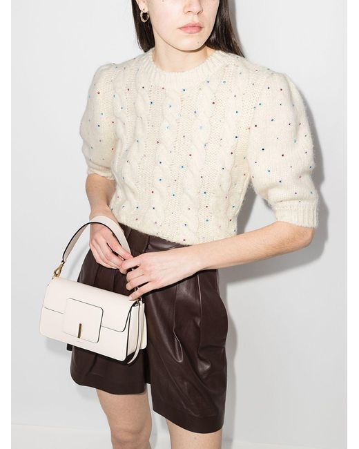 Alessandra Rich Natural Crystal-Embellished Short-Sleeve Jumper