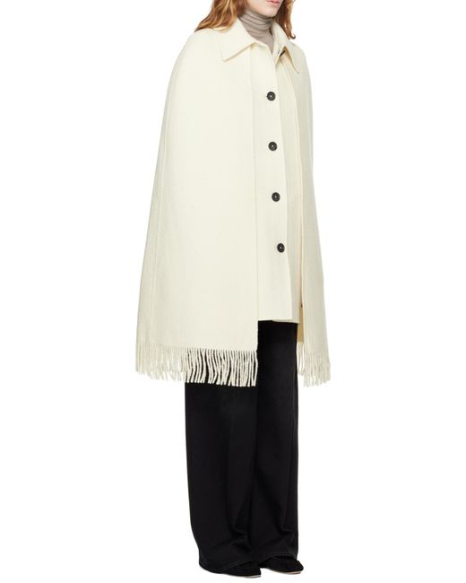 Totême White Bouclé Fringe Cape Coat