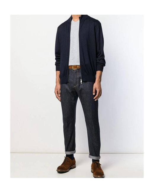 Brunello Cucinelli Blue Zip-Up Long-Sleeved Cardigan for men