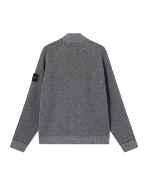 Stone Island Gray Logo Patch Zip-Up Jumper for men