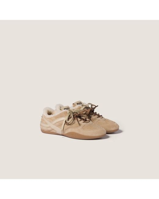 Miu Miu Natural Gymnasium Lace-Up Sneakers