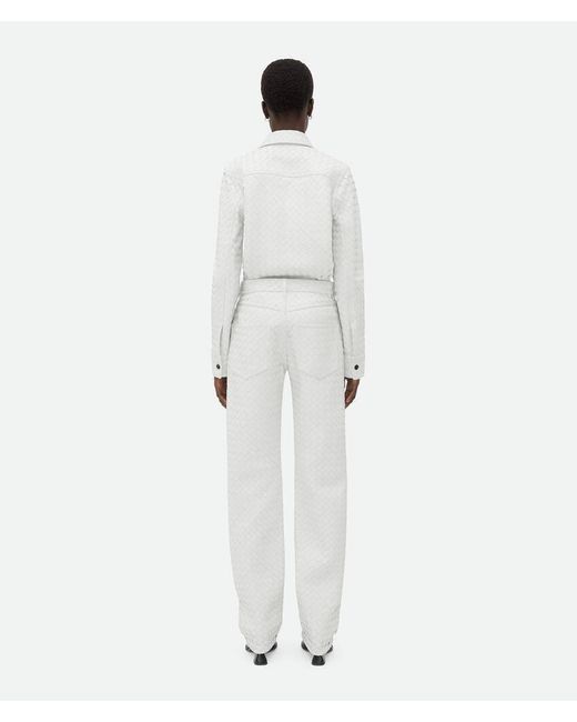 Bottega Veneta White Intreciato Patterned Casual Pants