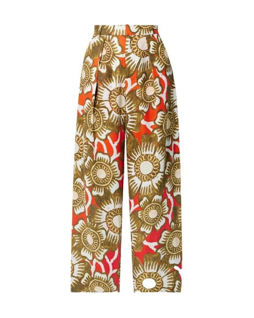 Mara Hoffman White Floral Print Hemp Wide-Leg Trousers