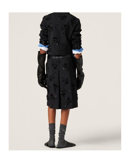 Miu Miu Black Embroidered Kid Mohair Skirt
