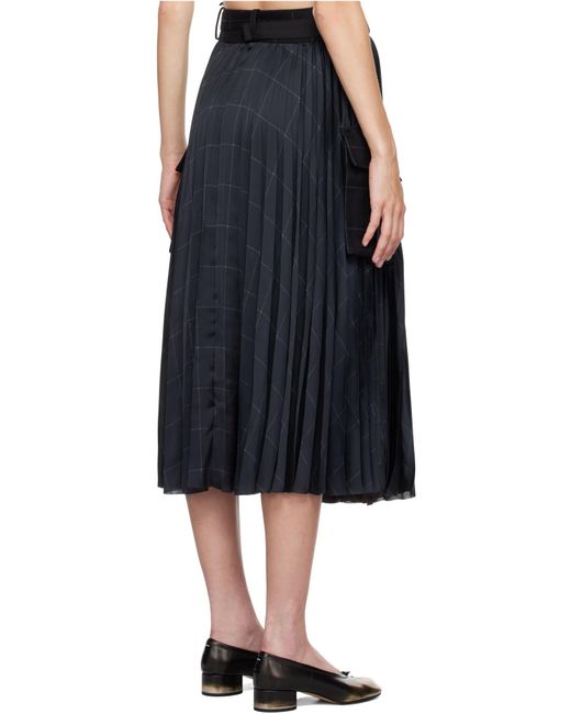 Sacai Black Windowpane Satin Skirt