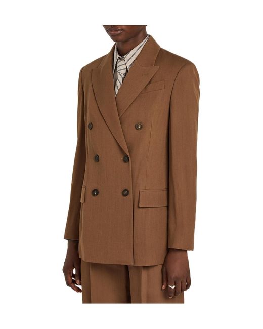 Brunello Cucinelli Brown Double-Breasted Wool-Blend Blazer