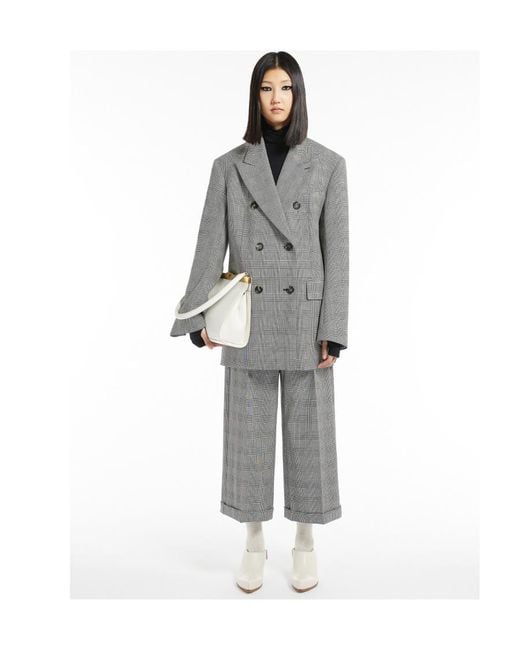 Sportmax Gray Double-Breasted Check Blazer