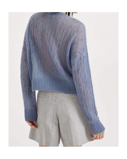 Brunello Cucinelli Blue Cable-Knit Cardigan