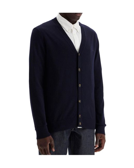 A.P.C. Blue Logo-Embroidered V-Neck Cardigan for men