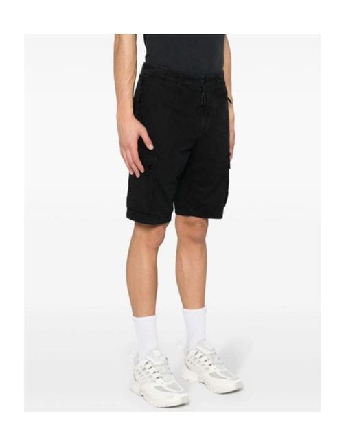 Stone Island Black Compass Patch Cargo Shorts for men