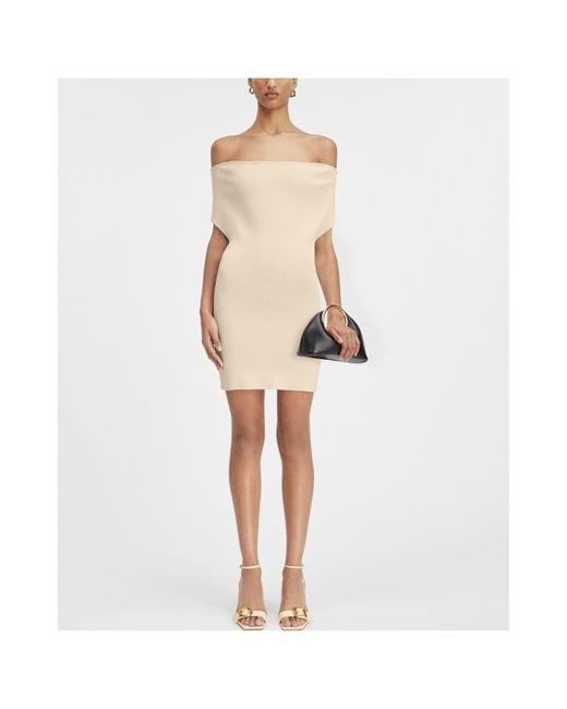 Jacquemus Natural La Robe Cubista Off-Shoulder Dress