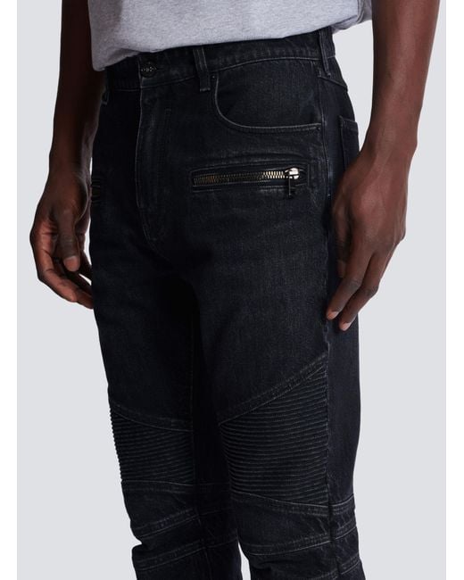 Balmain Blue Vintage Denim Biker Jeans for men