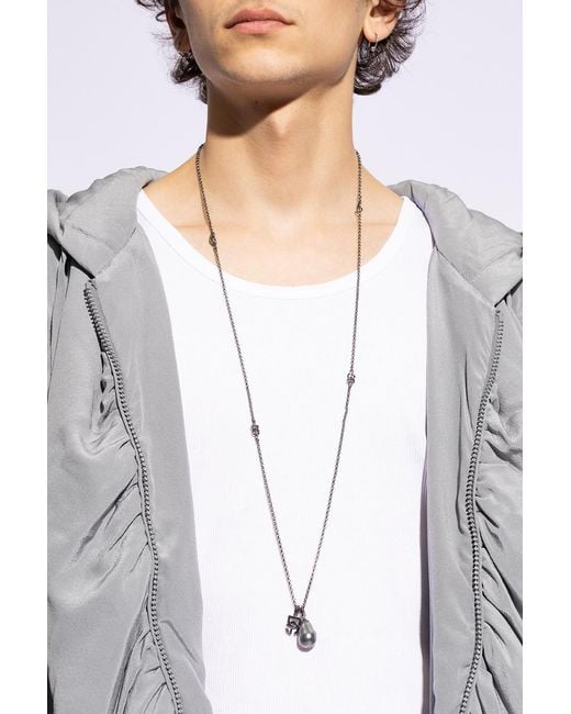 Dolce & Gabbana White Dg Logo Teardrop Necklace for men