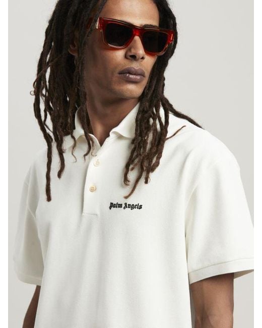Palm Angels White Logo-Embroidered Short Sleeved Polo Shirt for men