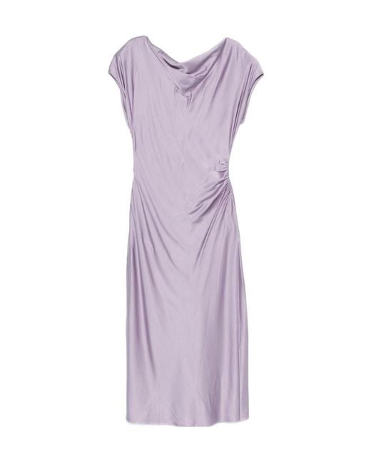 Liu Jo Purple Cowl-Neck Draped Midi Dress