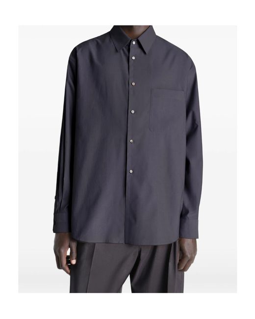 Lemaire Blue Long-Sleeved Curved Hem Regular Shirt for men