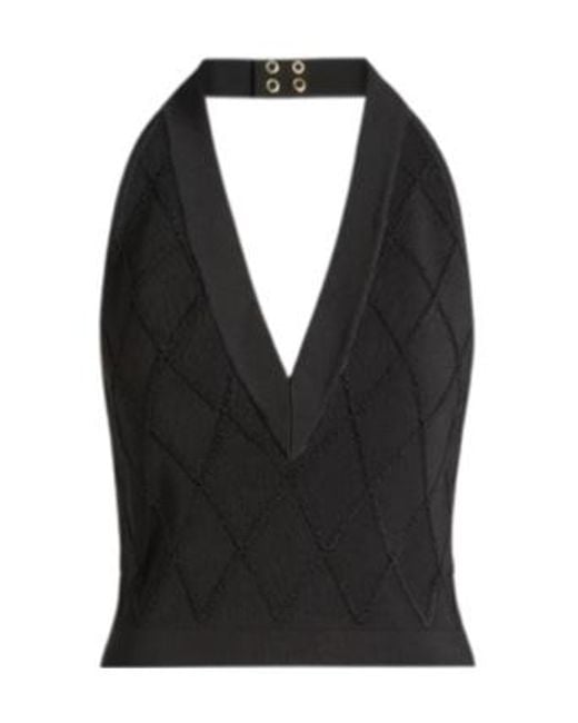 Balmain Black Quilted Knit Halterneck Top