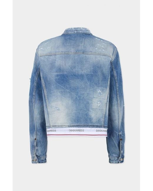 DSquared² Blue Oversized Distressed Denim Jacket for men
