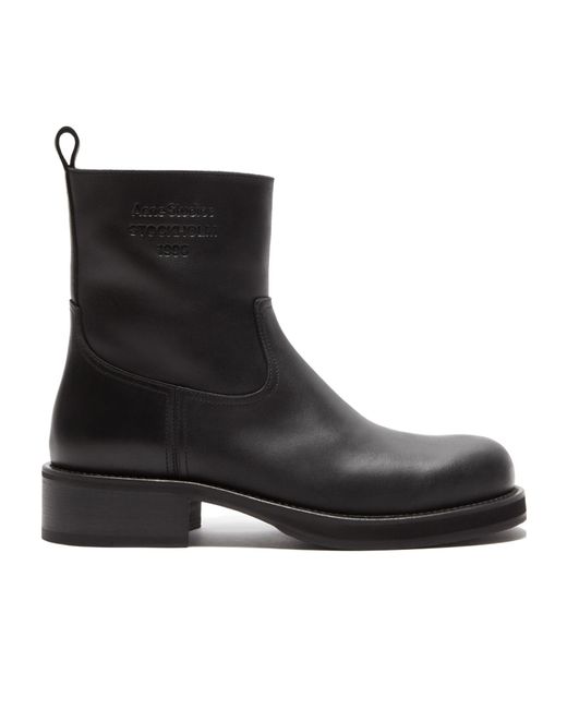 Acne Black Leather Waxed Boots for men