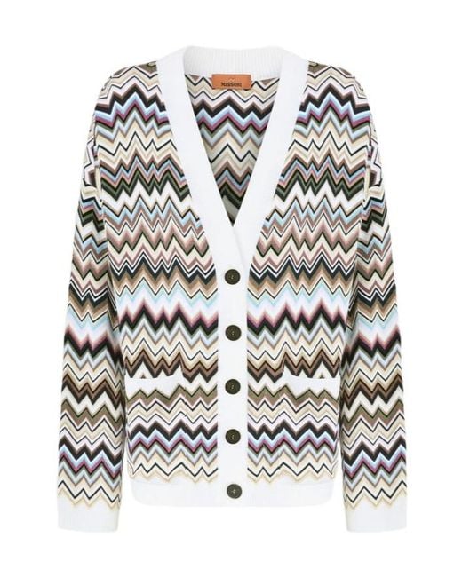 Missoni White Zigzag-Knit V-Neck Cardigan