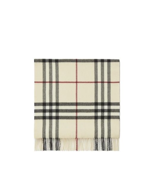 Burberry White Checked Fringed Scarf