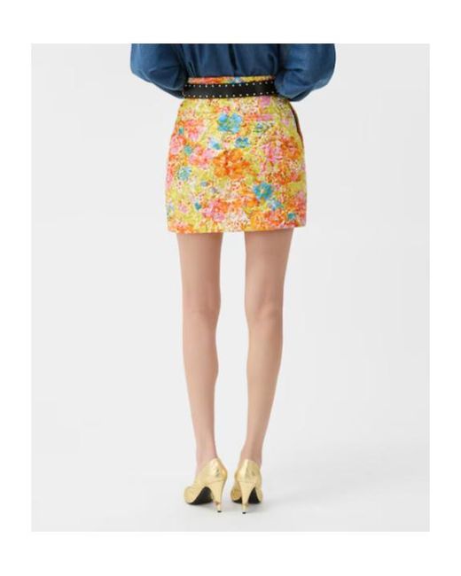 Versace Yellow Crinkled Floral Mini Skirt