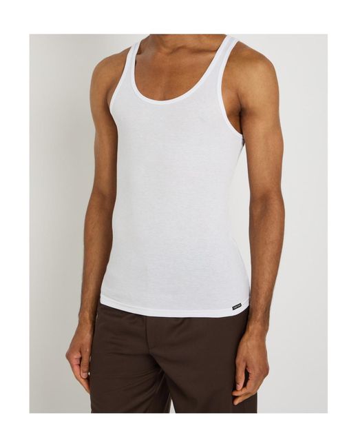 Tom Ford White Ribbed Logo Track Tank Top for men