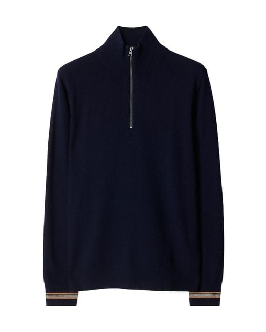 Burberry Blue Wool Half-Zip Sweater for men