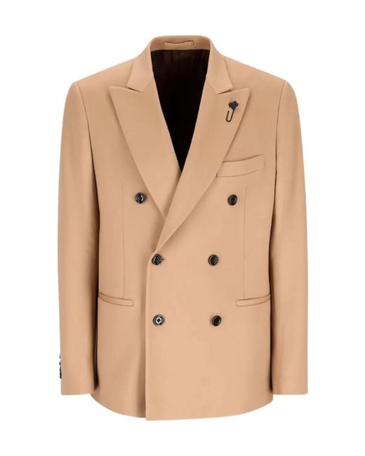 Lardini Natural Double-Breasted Peak-Lapel Jacket for men